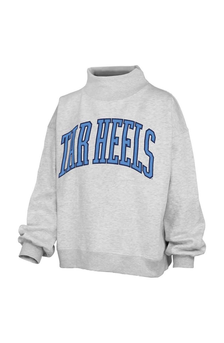 PRESSBOX Women's Pressbox Heather Gray North Carolina Tar Heels Oversized Nelson Mock Neck Sweatshirt, Alternate, color, Heather Gray