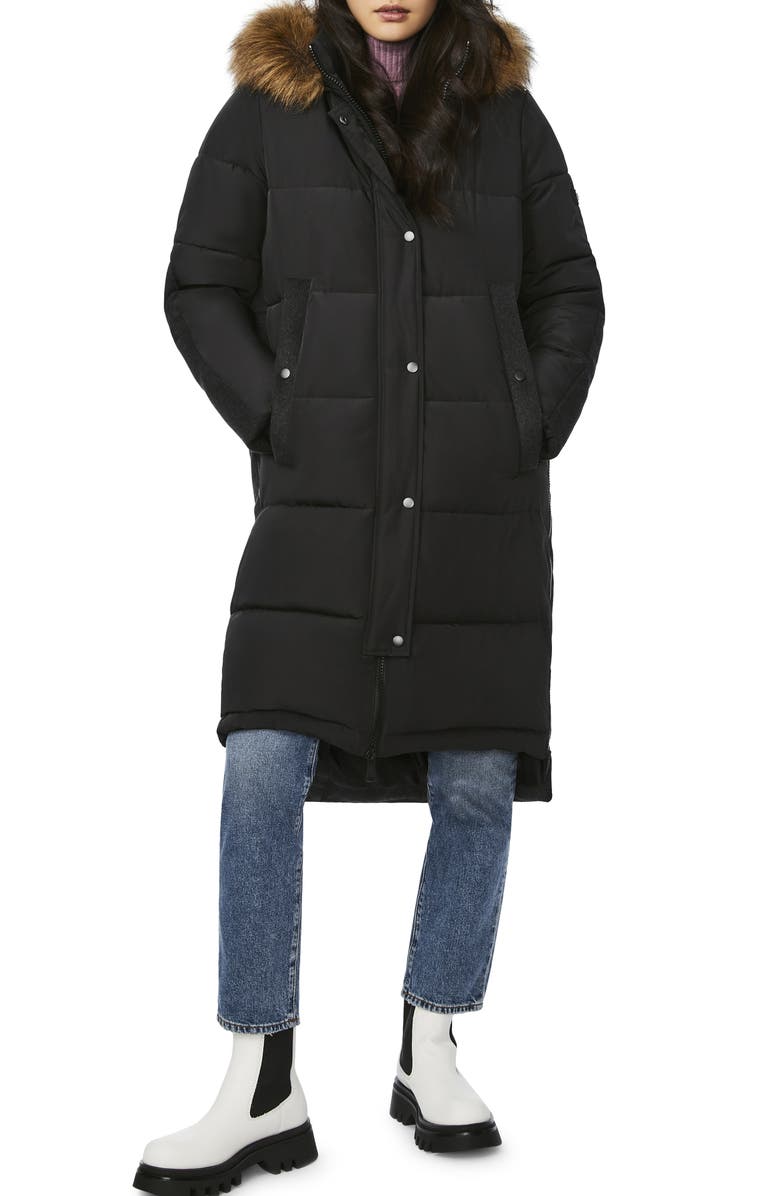 Bernardo Long Parka with Faux Fur Hood Trim, Main, color, 