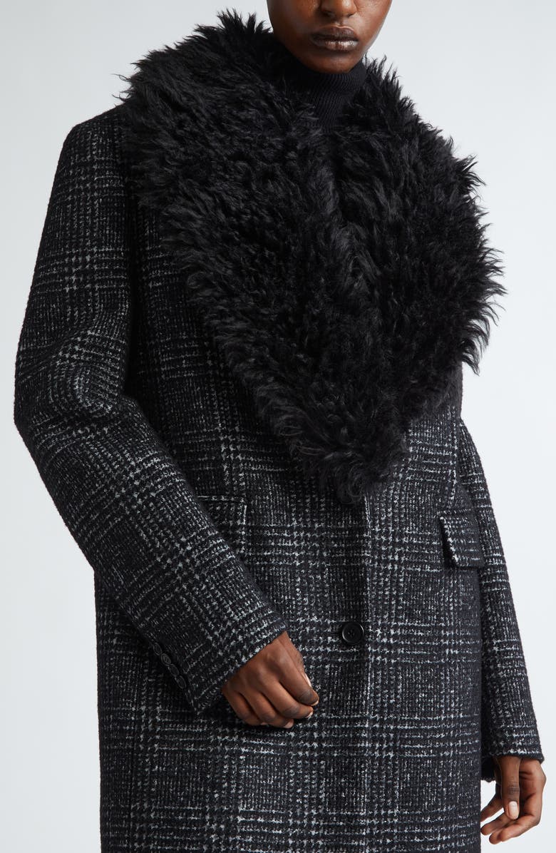 Michael Kors Collection Glen Plaid Chesterfield Coat with Faux Fur Collar, Alternate, color, Black/ White
