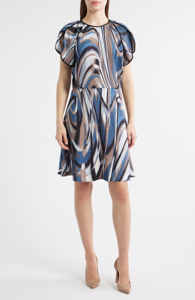 BOSS Swirl Print A-Line Dress, Main, color, Blue Jay Swirl