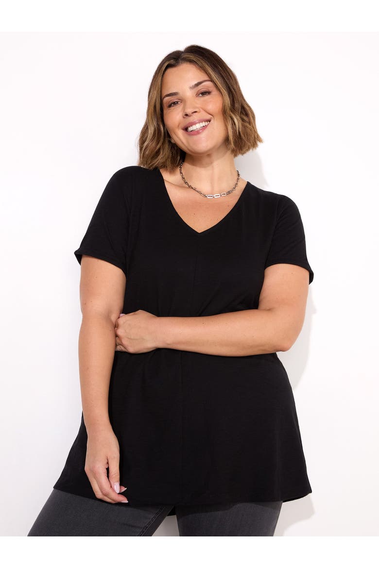 Cotton Slub V-Neck Longline T-Shirt, Main, color, Black