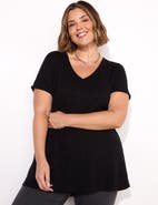 Live Unlimited Cotton Slub V-Neck Longline T-Shirt