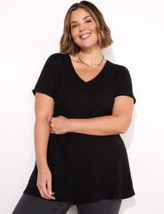 Live Unlimited Cotton Slub V-Neck Longline T-Shirt