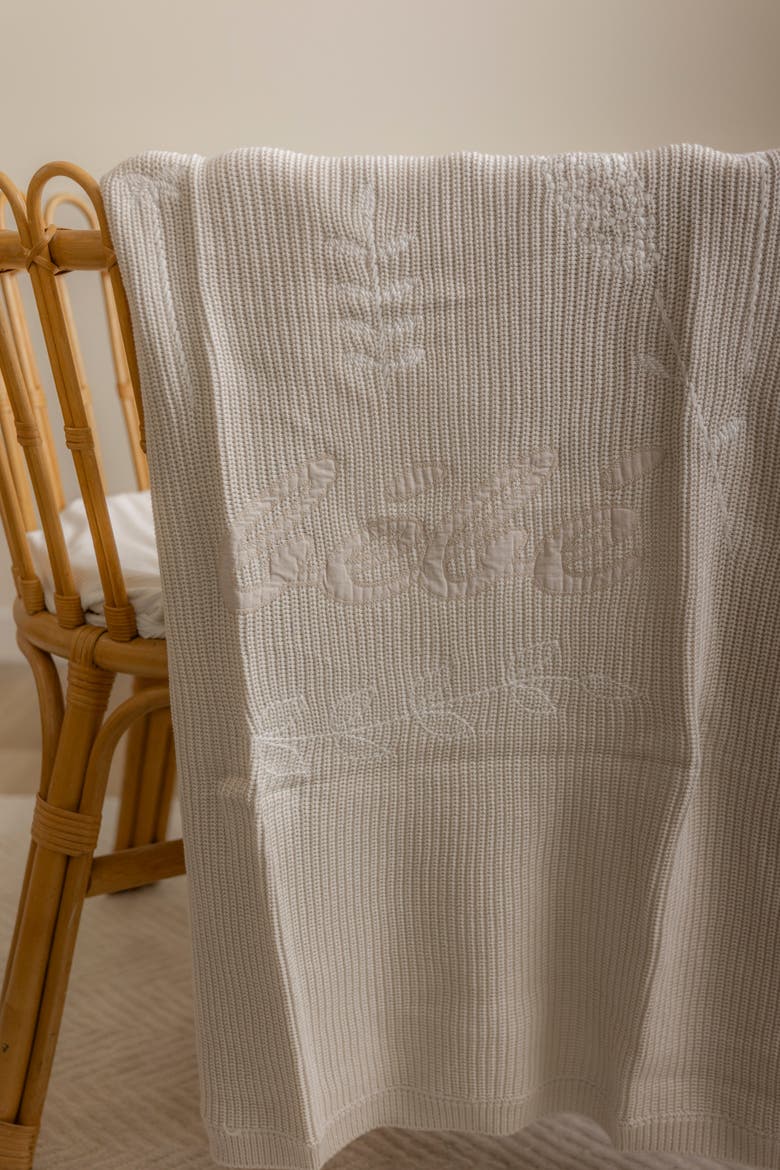 Chunky Knit Blanket with Floral Embroidery, Alternate, color, Dark Almond