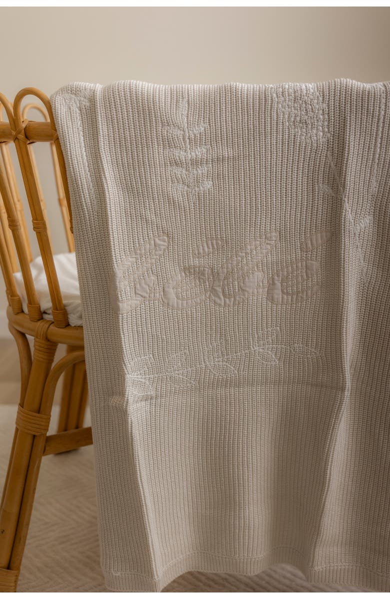 Fragile Chunky Knit Blanket with Floral Embroidery, Alternate, color, Dark Almond