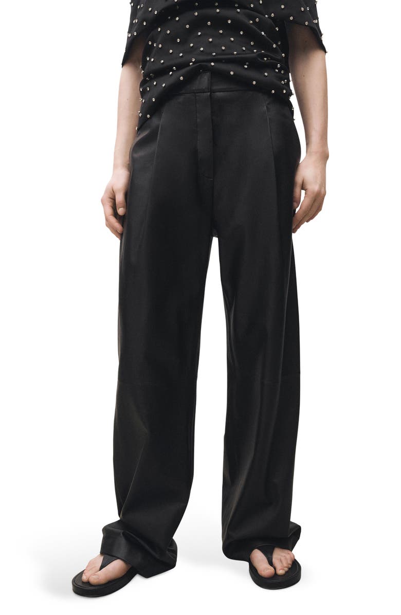 MANGO Straight Leg Leather Pants, Main, color, 