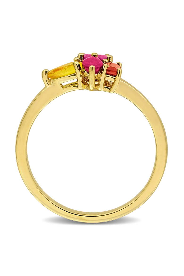 Gemstone Unique Cluster Ring in Plated Sterling Silver, Alternate, color, Multi-Stone/Yellow-Plated