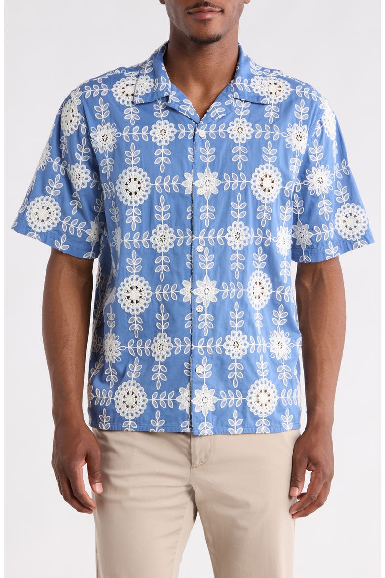 Didcot Corded Lace Camp Shirt, Main, color, BLUE / ECRU