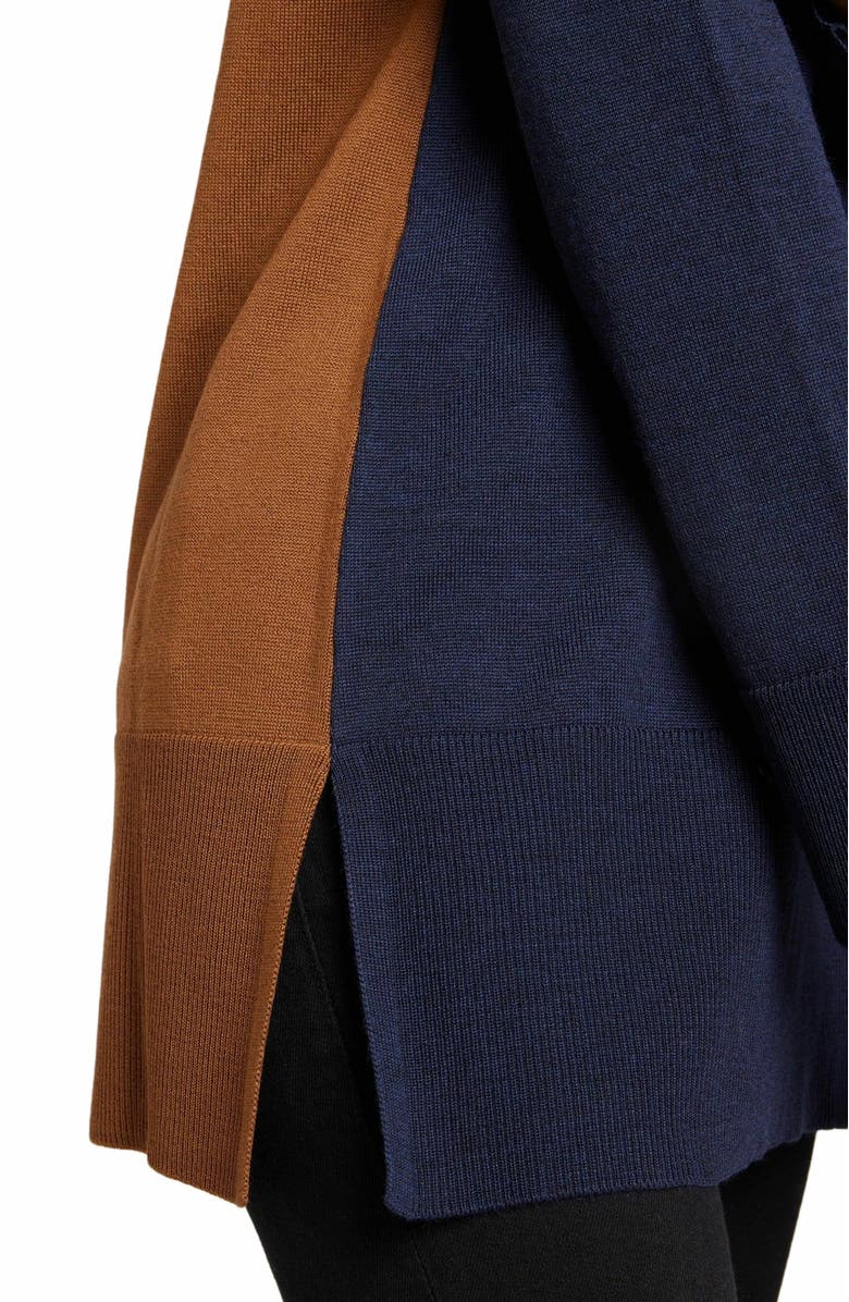 Santorelli TORI Color Block Knit Sweater in Extra Fine Merino Wool, Alternate, color, Space Blue