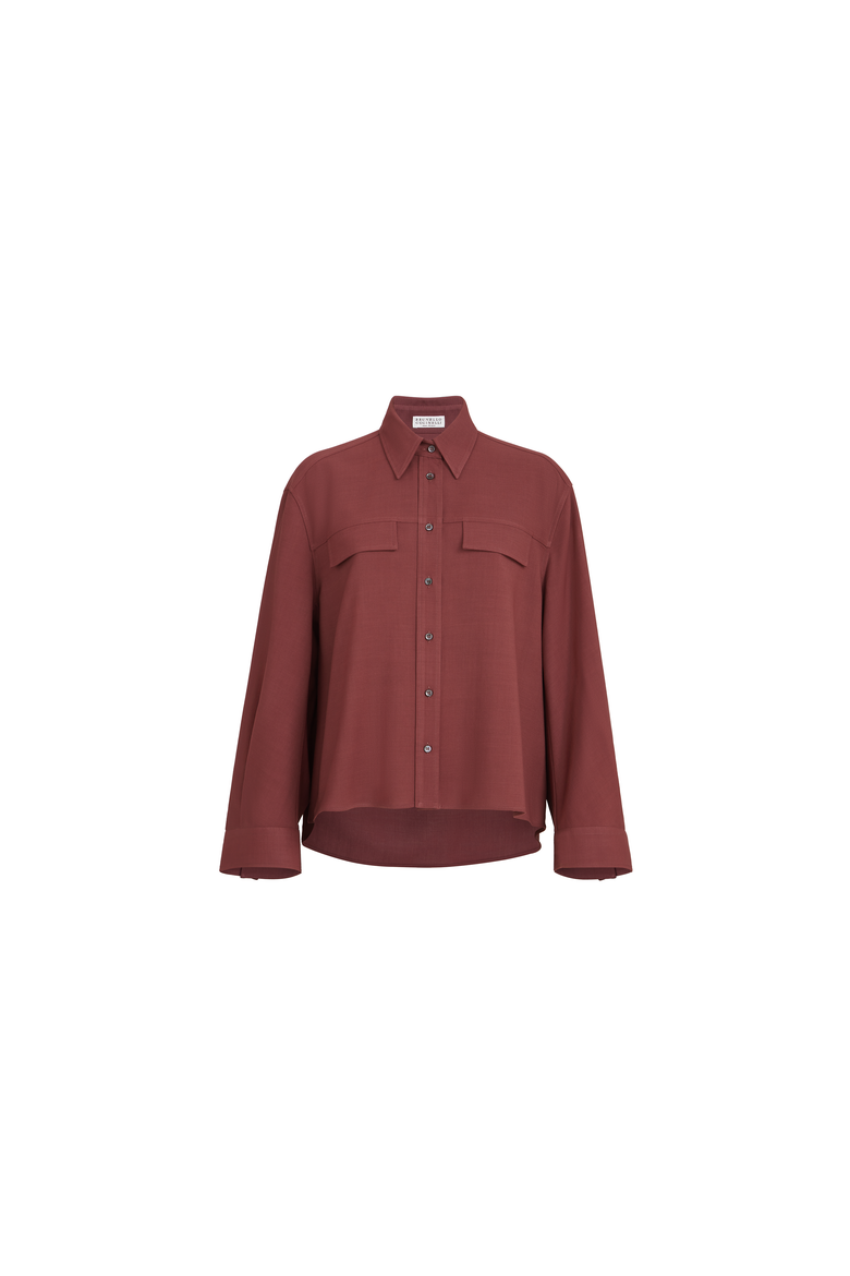 Virgin wool fluid twill cropped shirt, Alternate, color, Wine