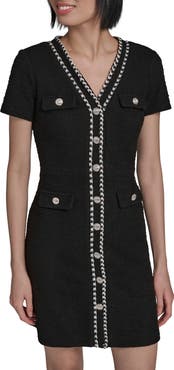 KARL LAGERFELD Braided Trim Tweed Sheath Dress