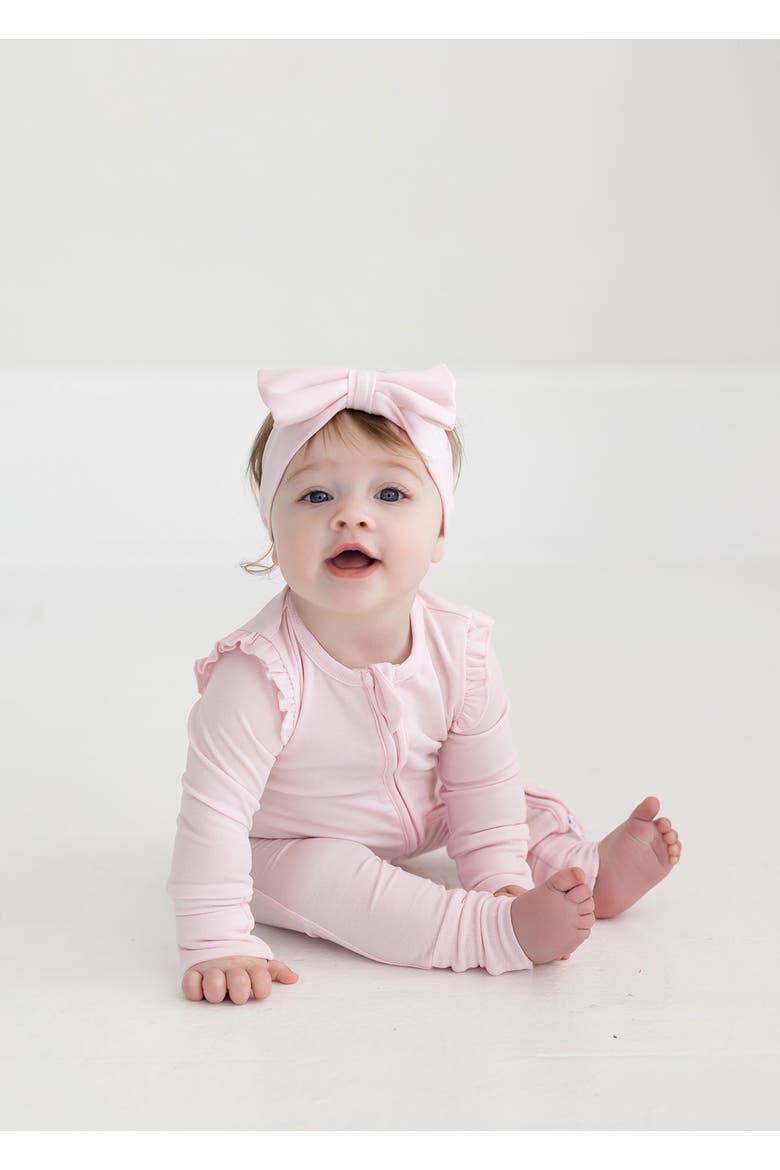 Amelia Rose Long Sleeve Solid Convertible Romper with Matching Headband, Main, color, Pink