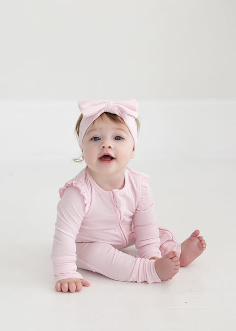 Amelia Rose Long Sleeve Solid Convertible Romper with Matching Headband