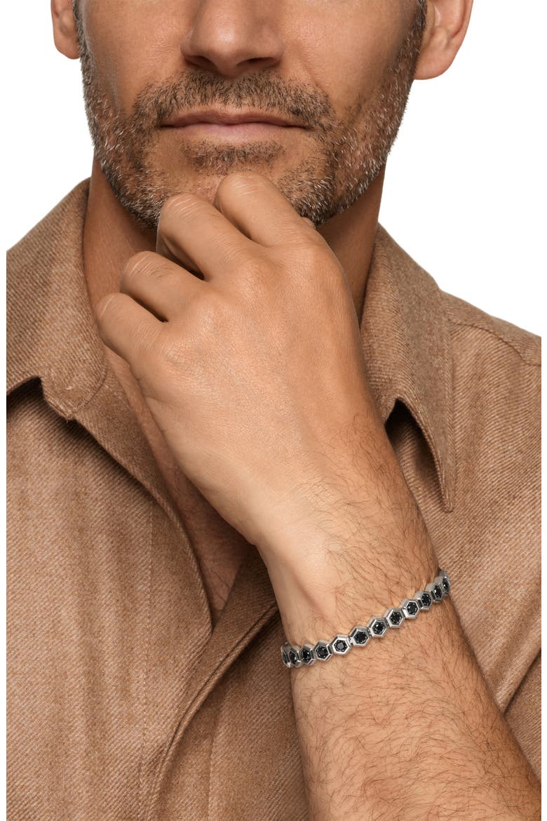 Men's Hex Pavé Tennis Bracelet in Black Titanium with Black Diamonds, Alternate, color, SILVER PAVE