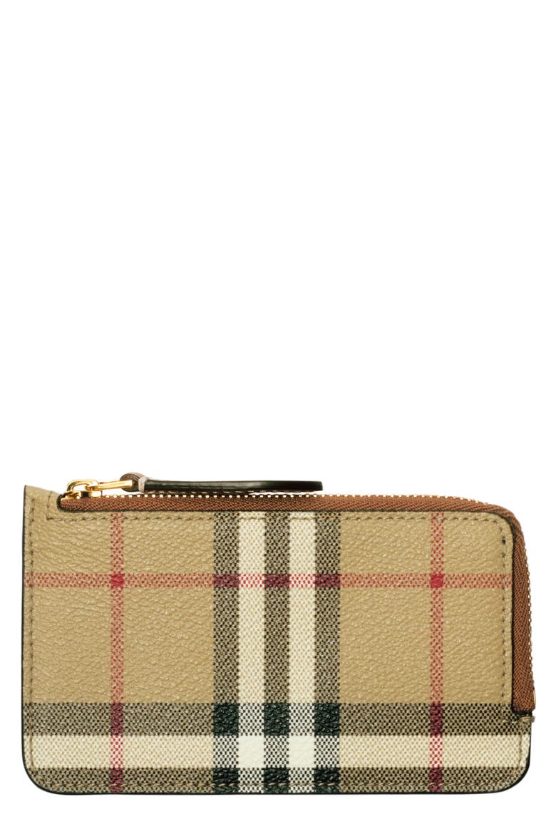 Somerset Half Zip Coated Canvas & Leather Wallet, Main, color, VNTG CHK/ BRIAR BROWN