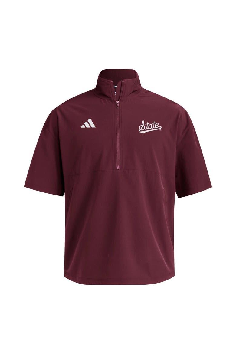 Men's adidas  Maroon Mississippi State Bulldogs Woven Quarter-Zip Short Sleeve Pullover, Alternate, color, Maroon