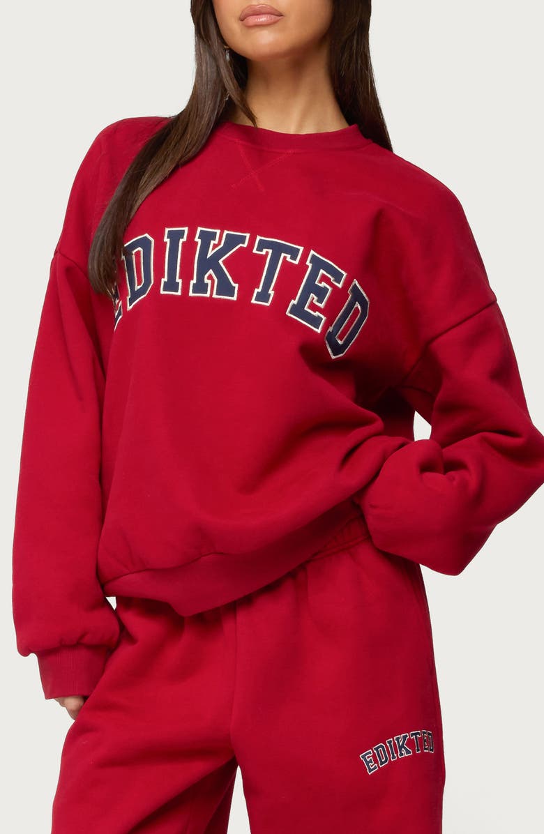 EDIKTED Major Logo Sweatshirt, Main, color, Red