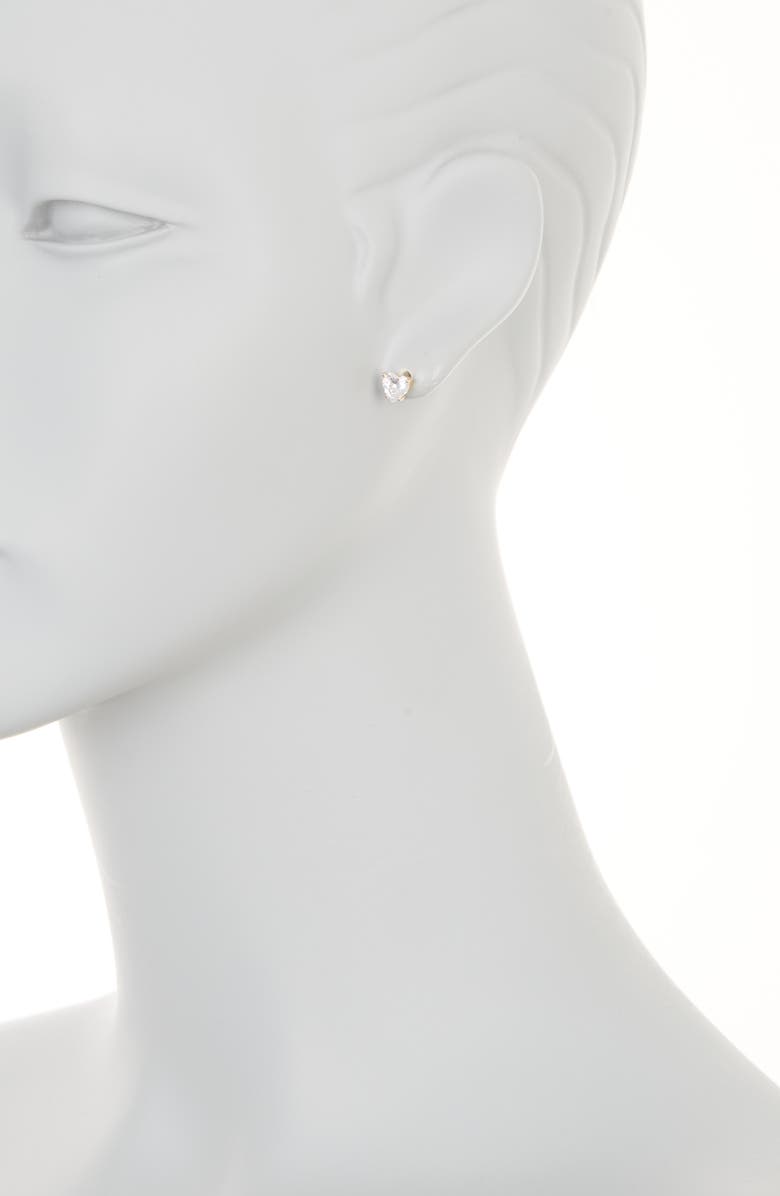 Nadri 18K Gold Plated Cubic Zirconia Heart Stud Earrings, Alternate, color, Gold