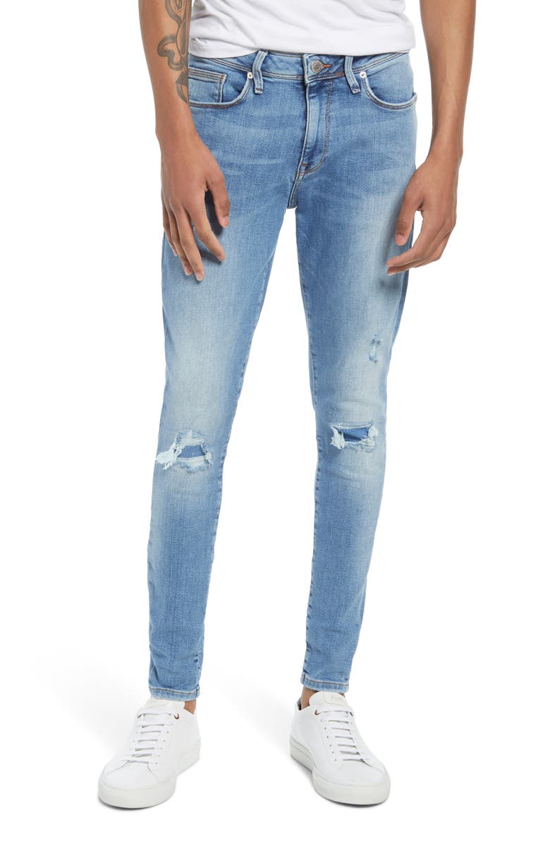 River Island Blue Ollie Ripped Spray-On Skinny Jeans, Main, color, 