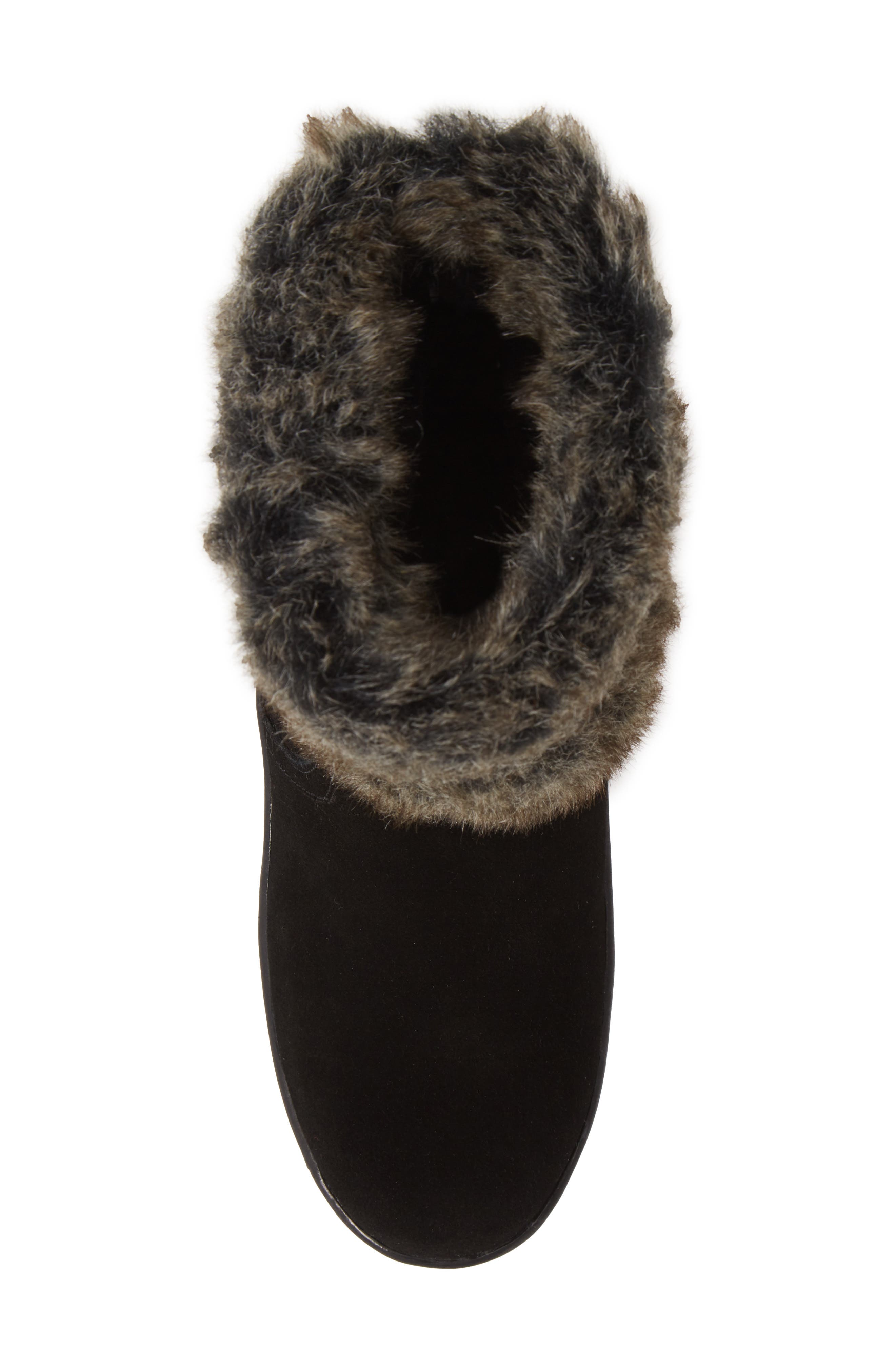 Minnetonka Everett Water Resistant Suede & Faux Fur Boot, Alternate, color, Black Suede/ Faux Fur