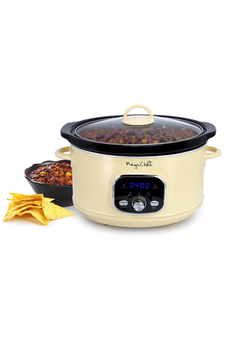 Megachef 3.7 Quart Electric Slow Cooker in Ivory, Main, color, White