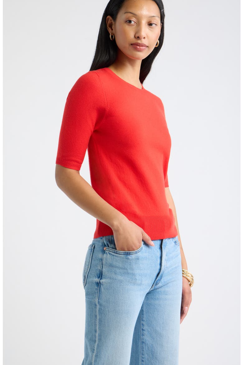 Elbow Sleeve Crewneck Sweater, Alternate, color, RED RUSH