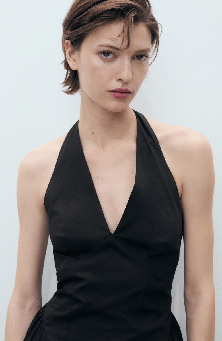 MANGO Cotton Blend Halter Midi Dress, Alternate, color, Black