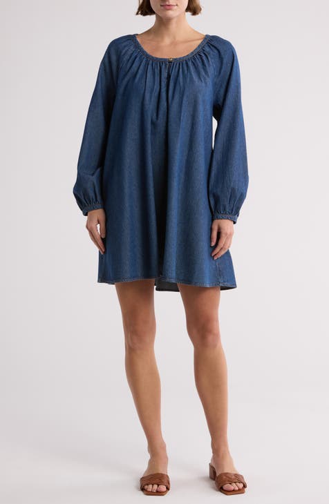 Long Sleeve Chambray Babydoll Dress