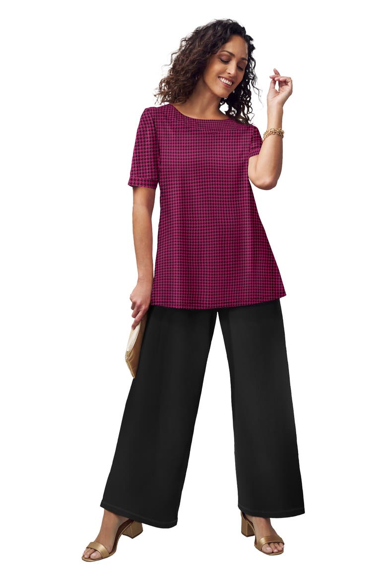 Stretch Knit Boatneck Swing Tunic, Main, color, RASPBERRY MINI HOUNDSTOOTH