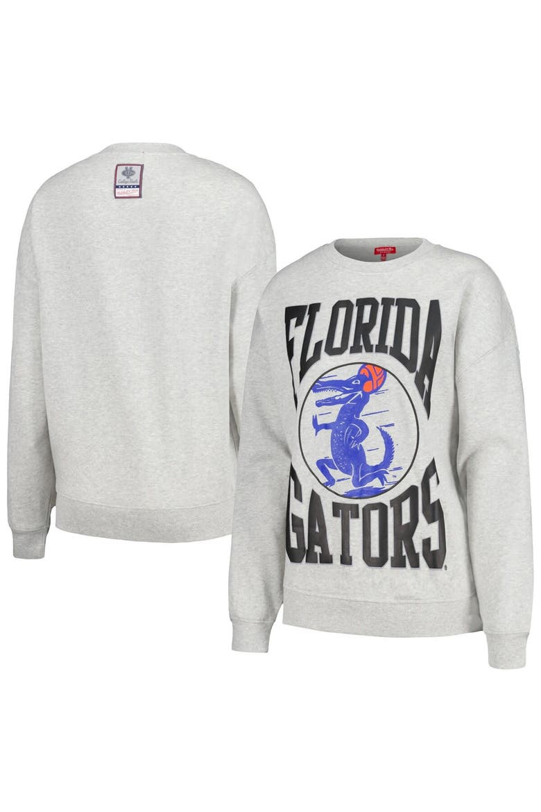 Women's Mitchell & Ness Heather Gray Florida Gators Oversized Logo Lightweight Pullover Sweatshirt, Main, color, Heather Gray