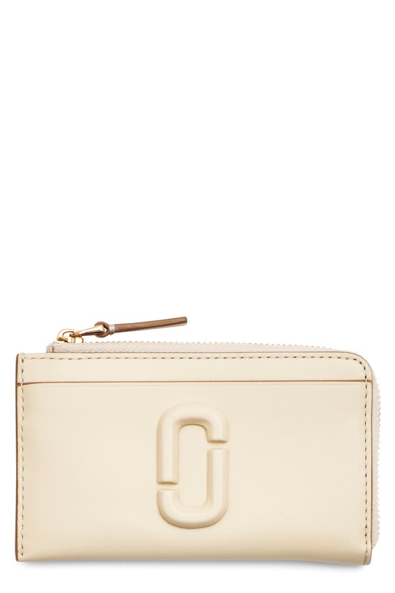 The Top Zip Multi Leather Card Holder, Main, color, CLOUD WHITE