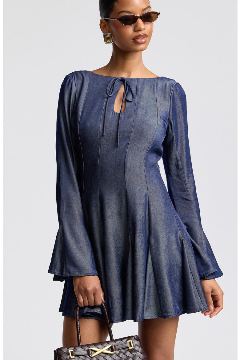 Godet Bell Sleeve Minidress, Alternate, color, INDIGO