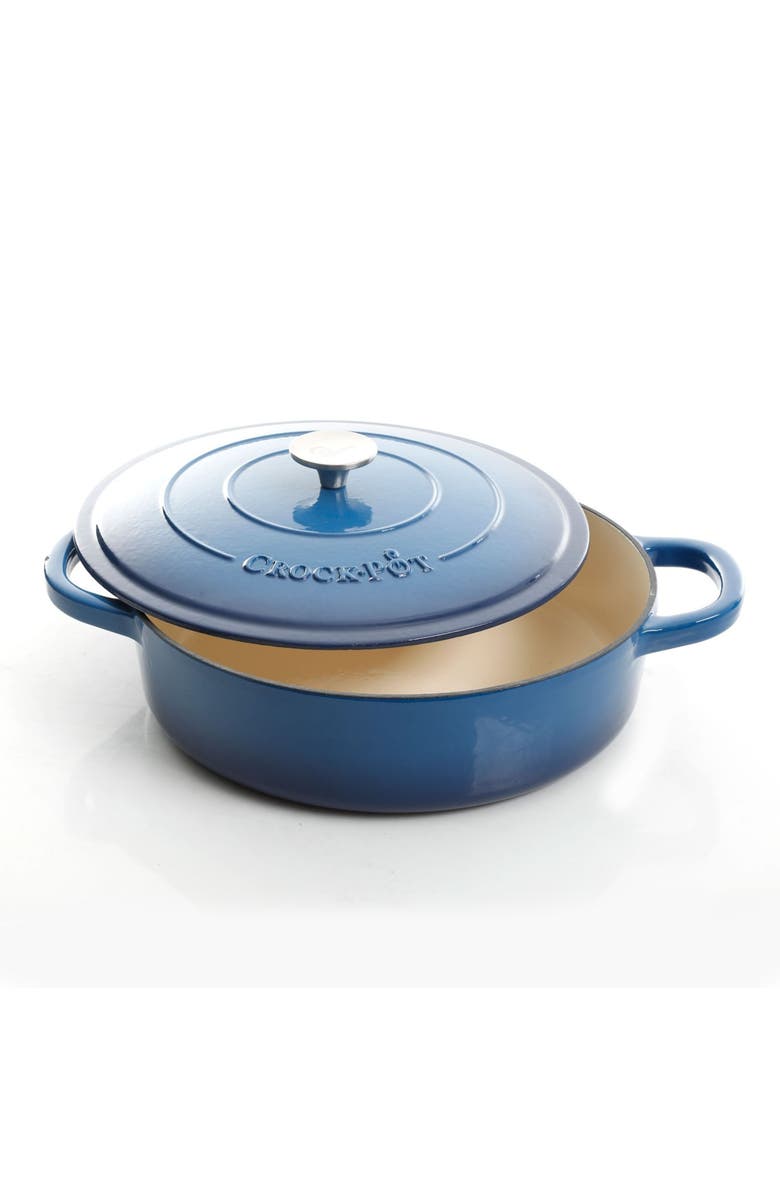 Crock-pot Enameled 5 Quart Cast Iron Round Braiser Pan with Self Basting Lid, Alternate, color, Blue