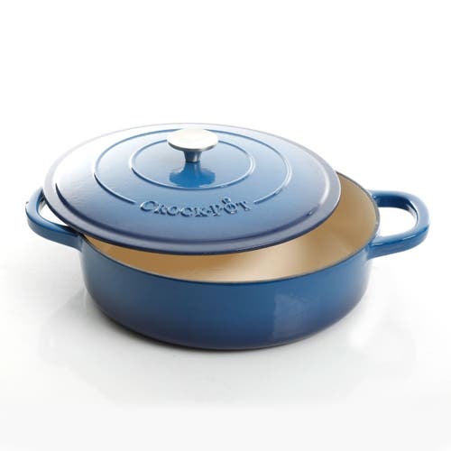 Crock-pot Enameled 5 Quart Cast Iron Round Braiser Pan With Self Basting Lid In Blue