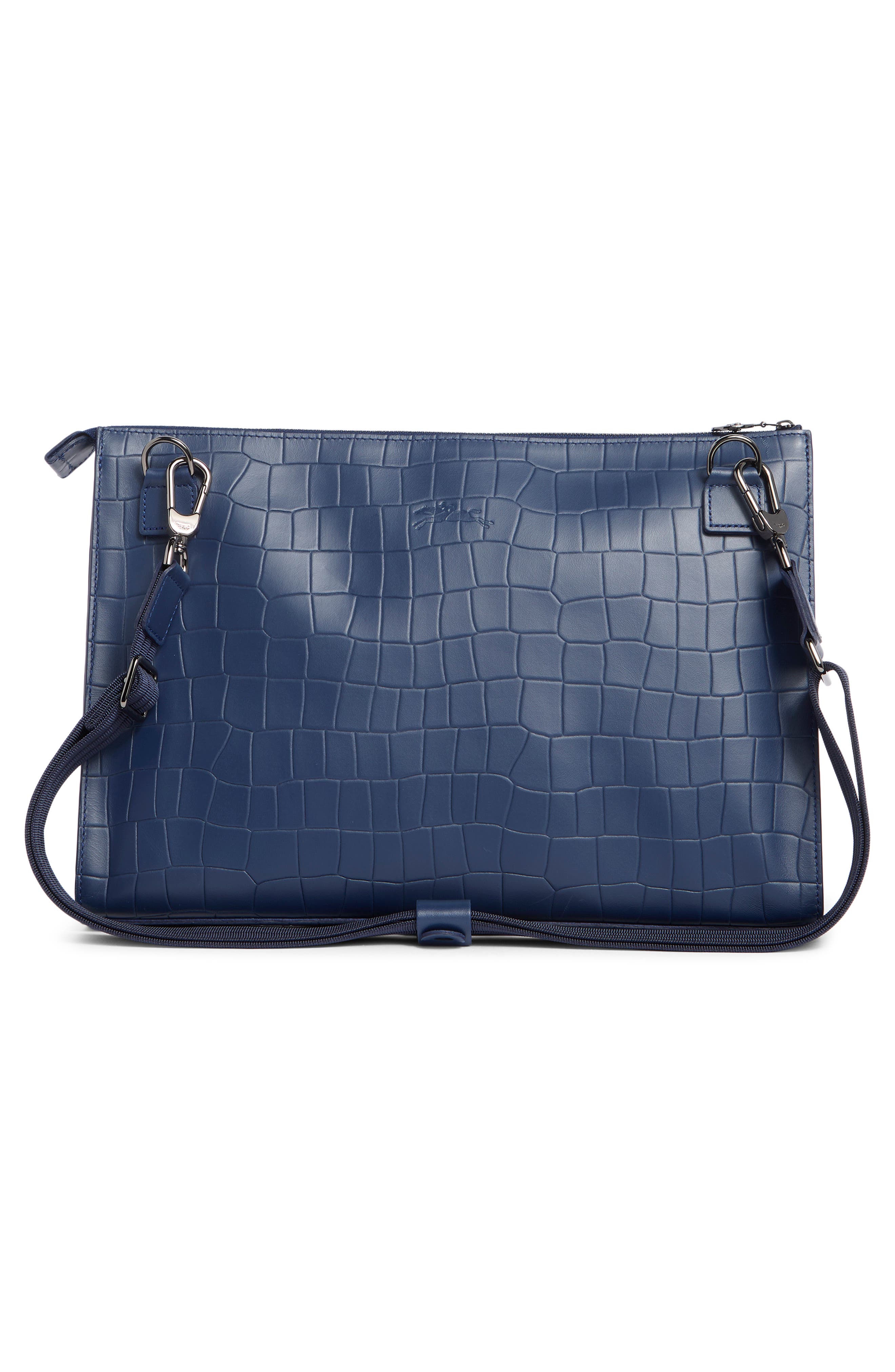 Longchamp Croc-Embossed Crossbody Bag, Alternate, color, Navy