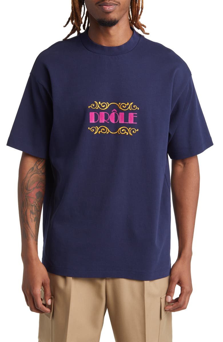 Drôle de Monsieur Le Embroidered Logo Cotton T-Shirt, Main, color, 
