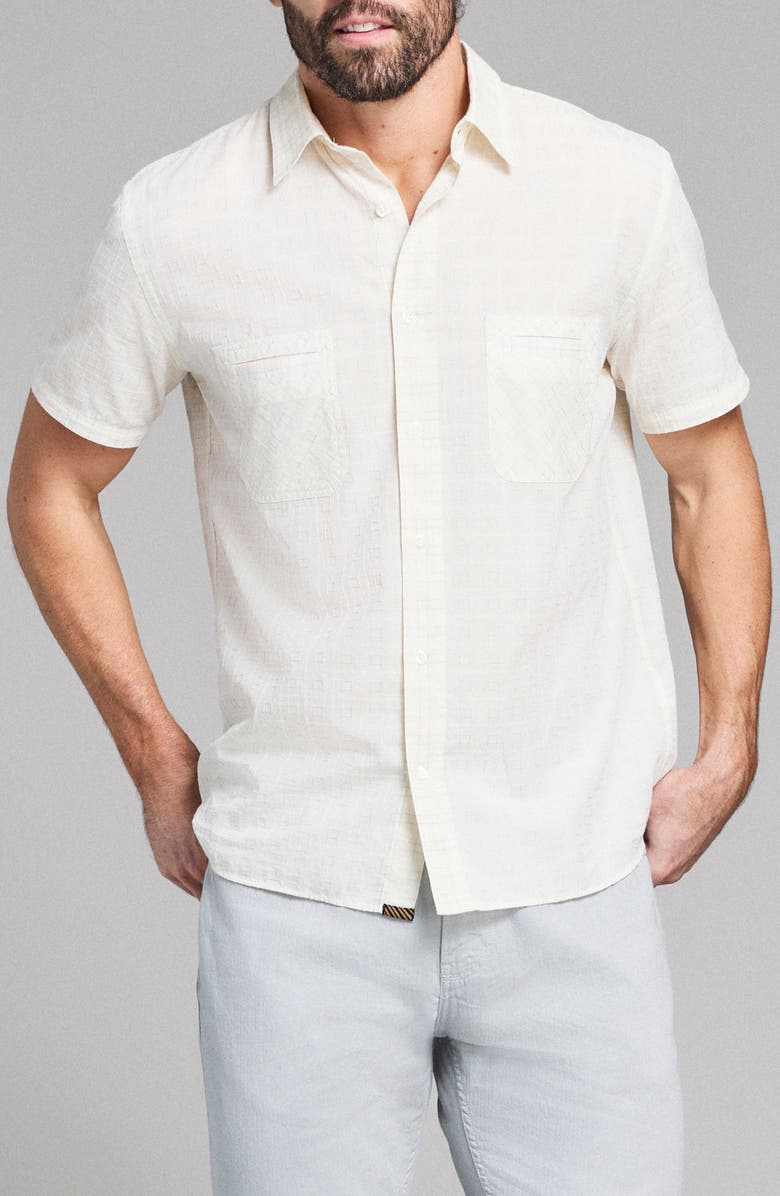 Billy Reid Corded Plaid Donelson Short Sleeve Button-Up Shirt, Main, color, Tinted White Multi