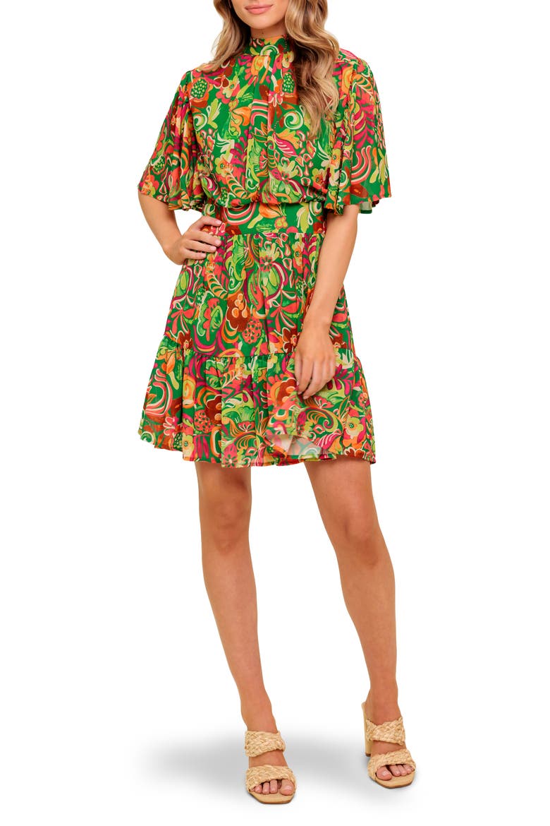 Print Minidress, Main, color, GREEN