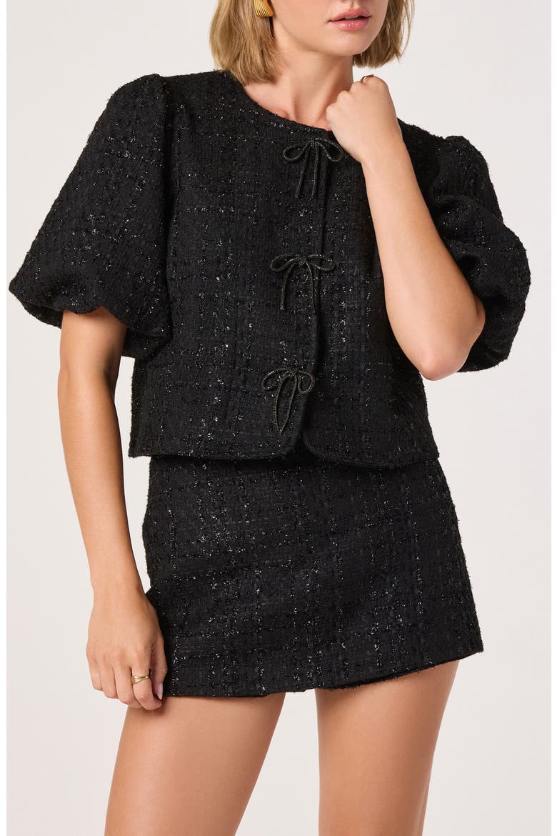 Puff Sleeve Tweed Jacket, Alternate, color, BLACK