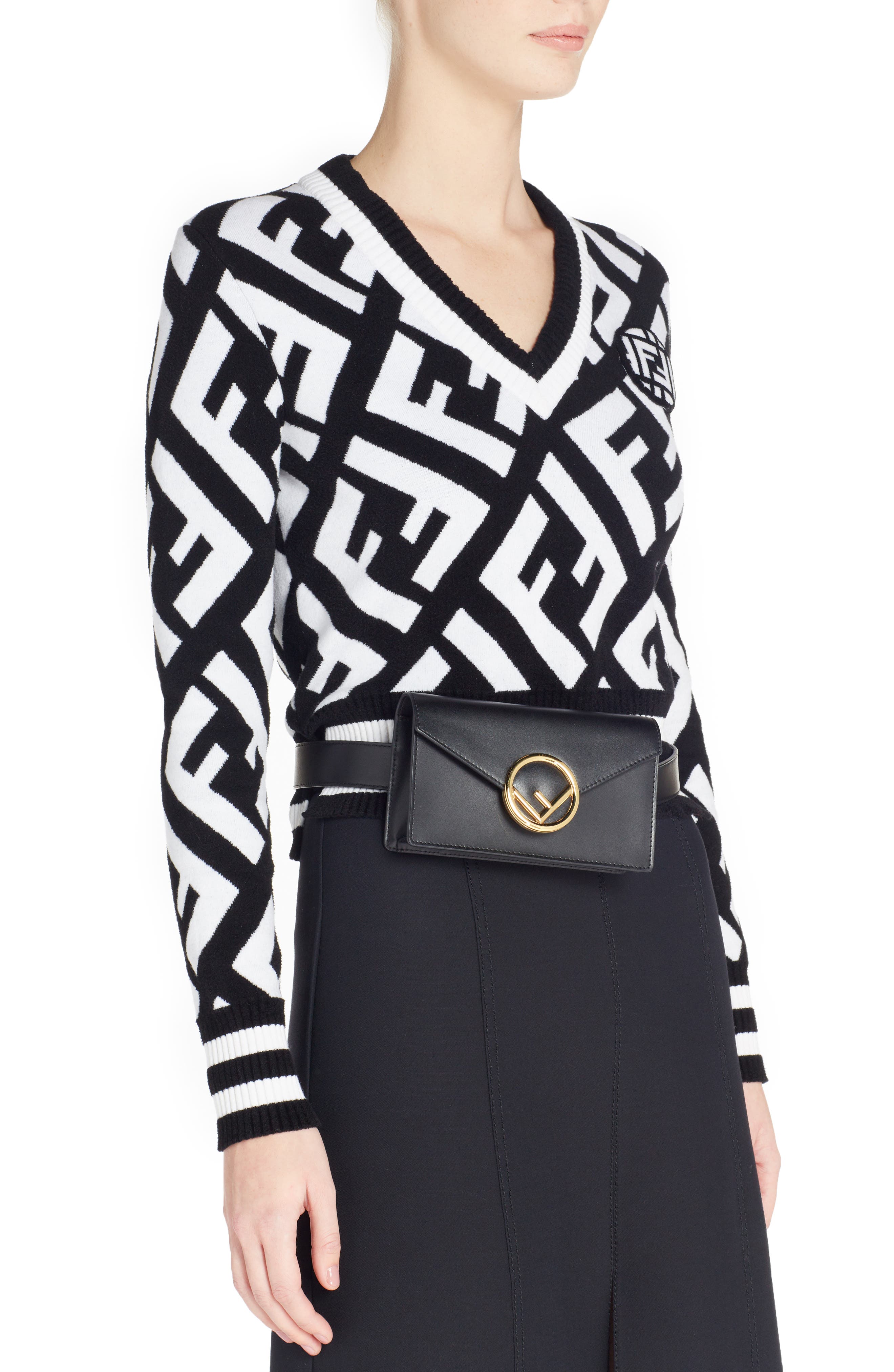 Fendi Liberty Logo Calfskin Leather Belt Bag, Alternate, color, 