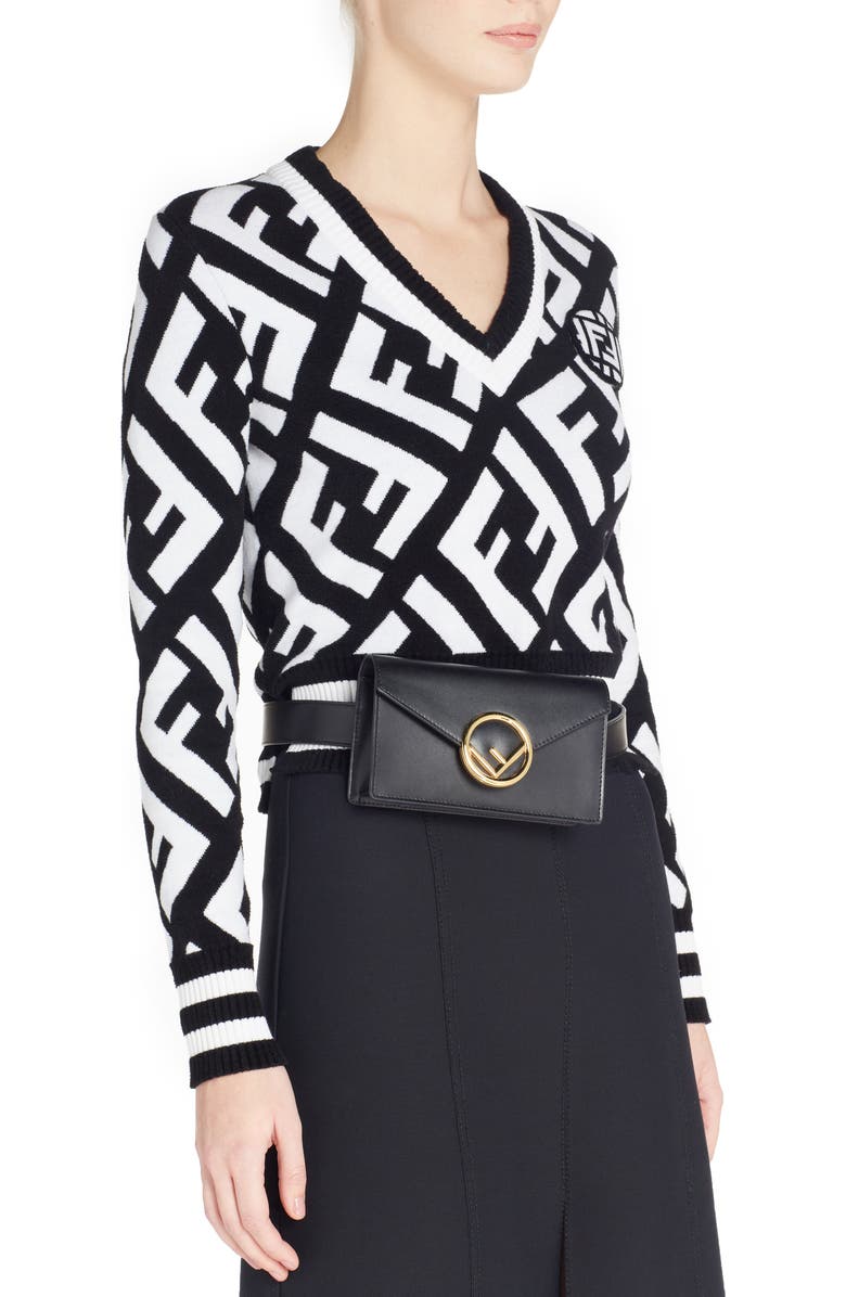 Fendi Liberty Logo Calfskin Leather Belt Bag, Alternate, color,