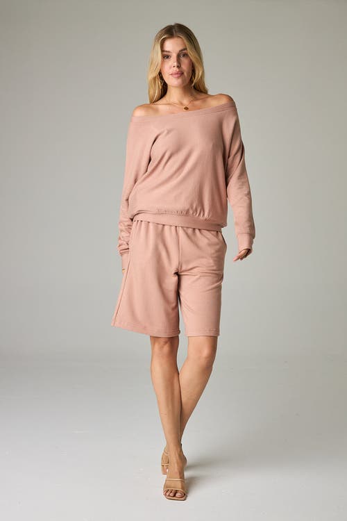 Eavolu Baikal Eco-luxe Fleece Off-shoulder Crop Top In Neutral
