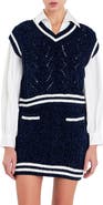 English Factory Stripe Trim Chenille Sweater Vest