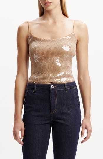 トップス theredthread fur sequins camisole THEREDTHREAD / ザレッドスレッド】S fur sequins camisole