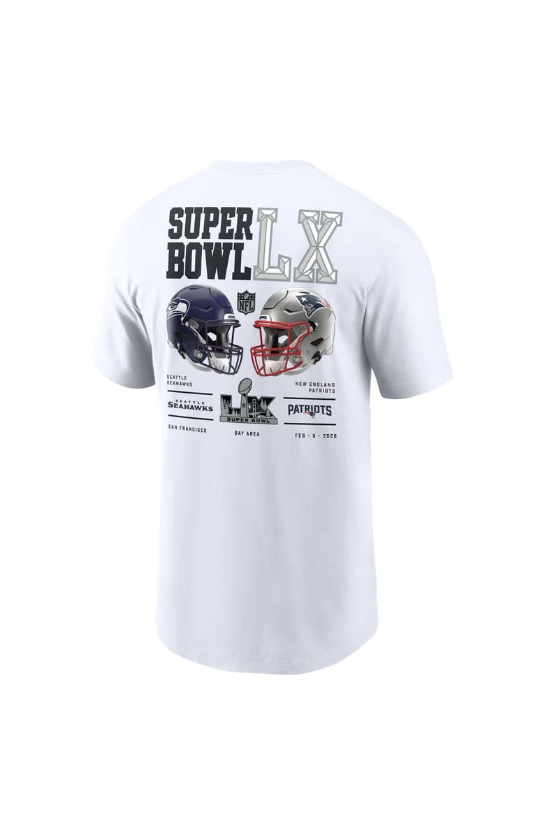 Nike Men's Nike  White New England Patriots vs. Seattle Seahawks Super Bowl LX Dueling T-Shirt, Alternate, color, White