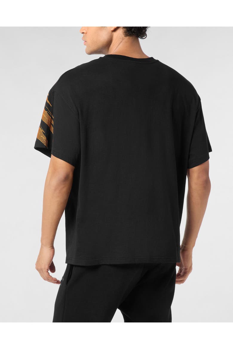 T-Shirt Round Neck Ss Scratch Men, Alternate, color, black/orange
