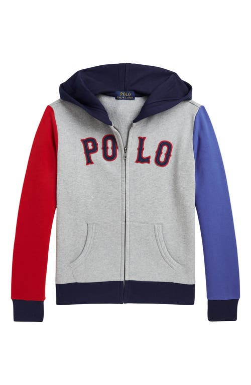 Polo Ralph Lauren Baseball-logo Fleece Full-zip Hoodie In Andover Heather