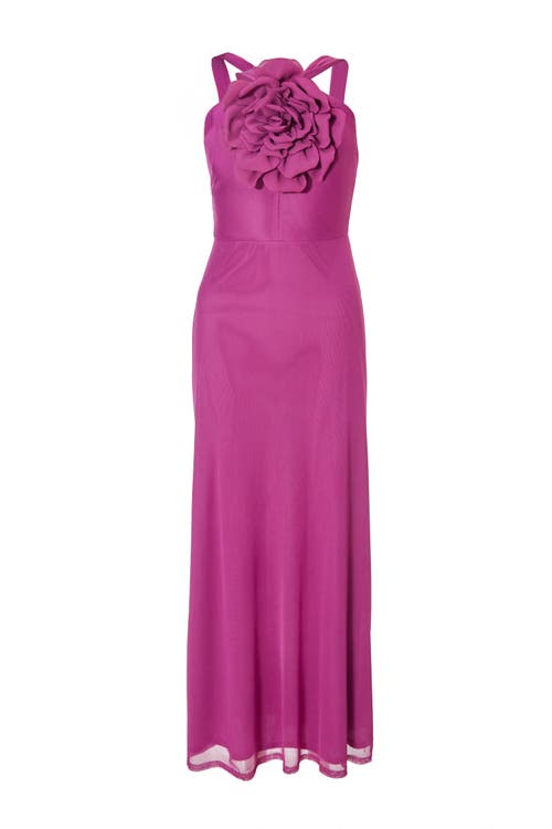 QUIZ QUIZ HALTER MESH MAXI DRESS WITH 3D FLOWER