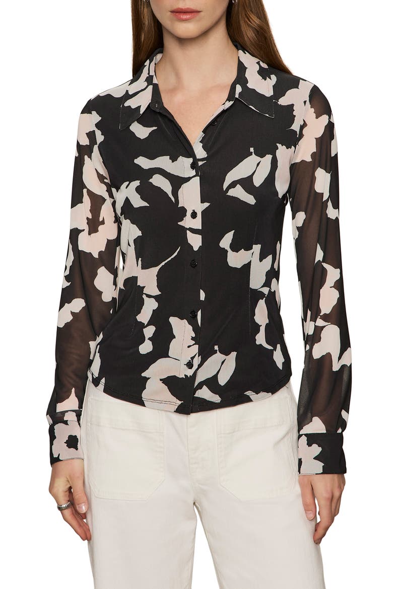 Mesh Button-Down Shirt, Main, color, PETAL WHIS
