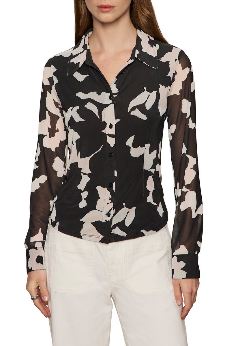 Sanctuary Mesh Button-Down Shirt, Main, color, Petal Whisper Black